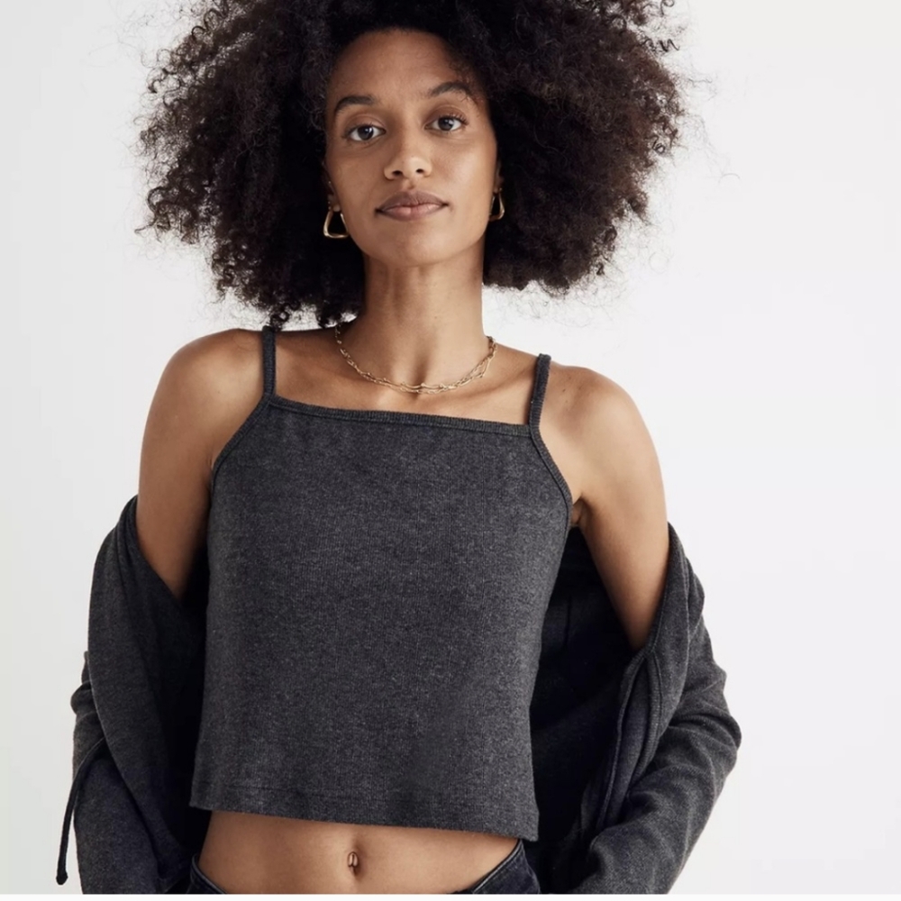 Madewell Brushed Rib Square-Neck Cami Top Gray - Size XL - Picture 1 of 10